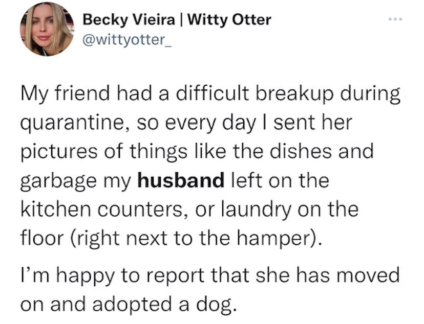 Becky Vieira*s tweet about comforting her friend who's going through a break up with with pictures o...