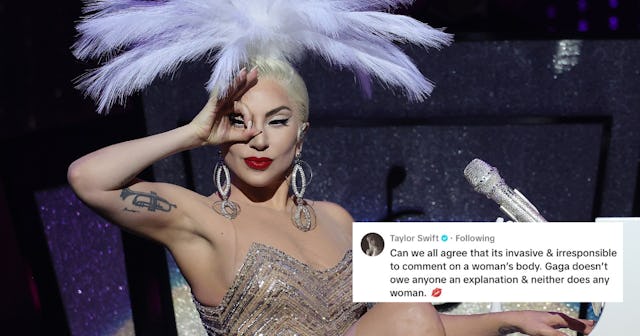 Taylor Swift came to the defense of Lady Gaga, who has been fending off pregnancy rumors.